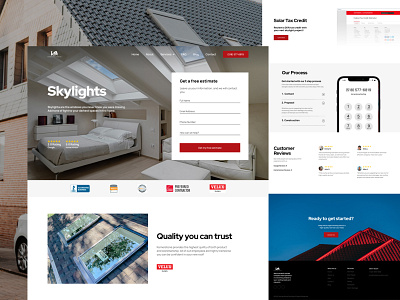 Skylights Roofing Landing Page build building clean construction design figma home house industry landing landing page red roof roofing sections skylights solar ui ux web