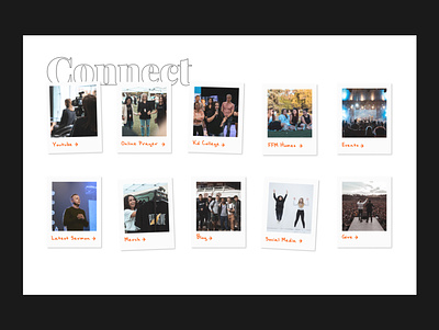 Polaroid website connect section camera cards christian church connect design faith figma interactive jesus landing landing page orange pictures polaroid sections ui ux web