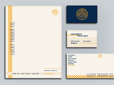 Lucky Trader - Branding blue branding business card design gold letter letterhead logo paper