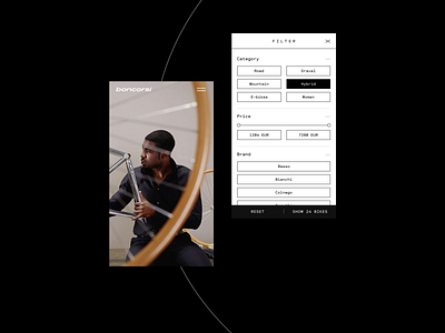 Boncorsi bike black branding e commerce identity minimal mobile typography ui ux web