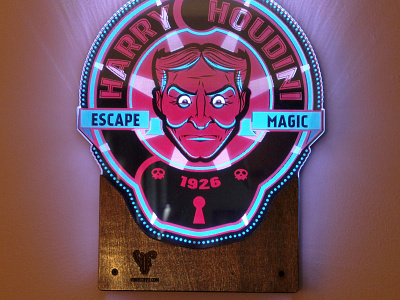 Houdini Light character etched harry history houdini laser light magic show sign wall art