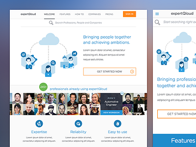 ExpertQloud landing page gotham landing mobile networking professionals responsive startup website