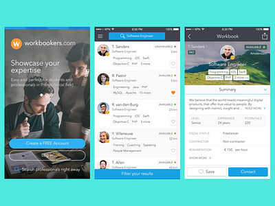 Workbookers iPhone App amsterdam ios iphone mobile networking onboarding profile search sketch startup ui ux