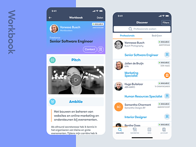 Workbookers - a mobile app for the new job market android app codebridge ionic ios iphone jobs linkedin mobile professional profile search startup technical ui ux workbook