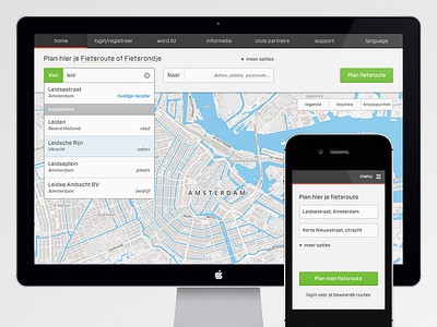 Cycling planner cycling drop down menu maps web app