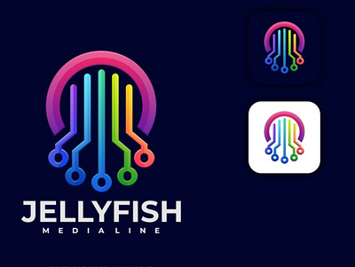 Jellyfish Line Art Colorful Logo branding business design graphic design illustration logo modern