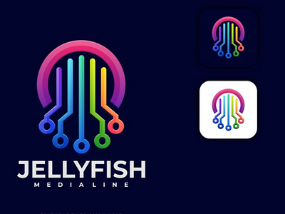 Jellyfish Line Art Colorful Logo