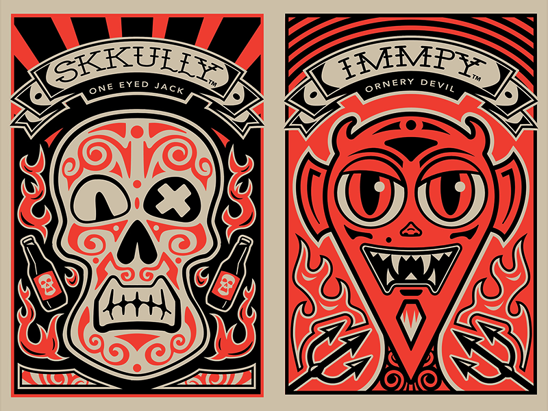 Skkully and Immpy skull tattoo fire imp demon devil bottle opener brad ruder rudahbee