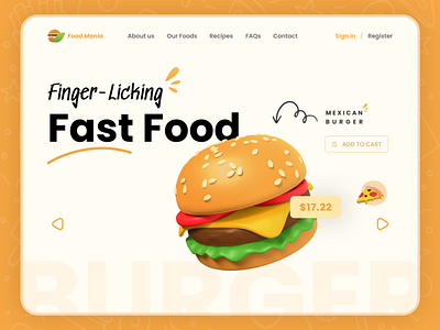 Fast Food Restaurant Landing Page 3d branding burger design fast food food graphic design illustration landing page logo restaurant ui ux vector