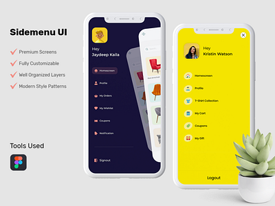 Sidemenu UI concept android app appdesign appdesigner application concept dailyui effective figma figmadesign graphic ios iossidebar sidemenu ui uiux uiuxdesigner ux wireframe