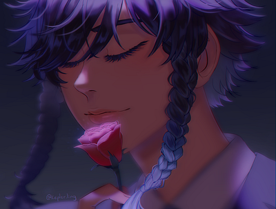 The anemo archon smelling a rose anime art digital drawing genshin illustration venti