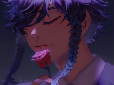 The anemo archon smelling a rose