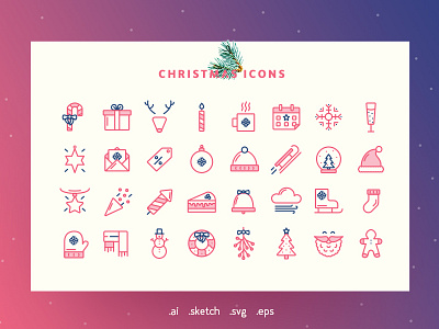 Festive — Christmas Outline Icon Set candy cane christmas festive season giftbox icons mitten new year santa claus scarf snowflake snowman