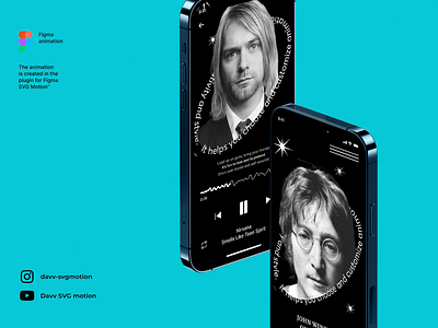 Music player animation plugin for Figma (SVG motion) animation app biography circles composition iphone john lennon line line animation motion graphics music player nirvana oval pattern photo plugin svg motion trend trend 2022 ui