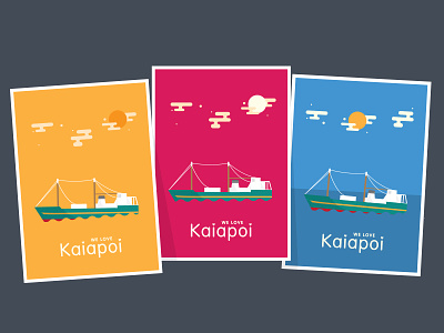 Love Kaiapoi boat design graphic illustration love postcard vector