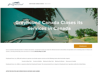 Greyhound Canada Squarespace Landing Page