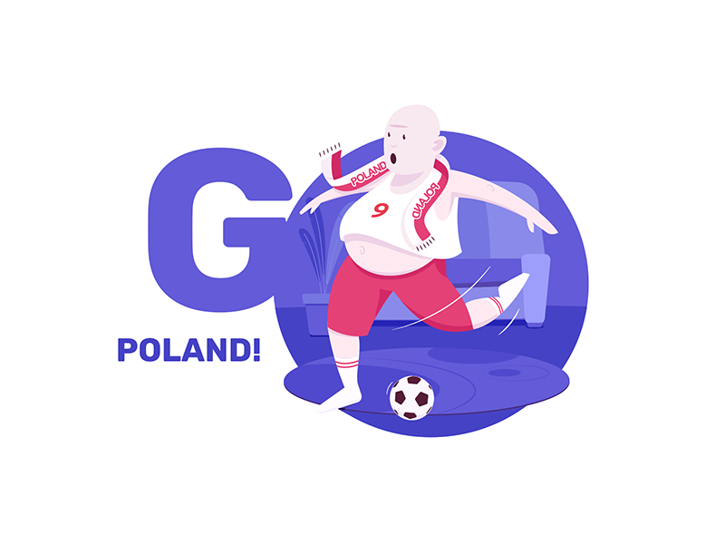 go Poland! violet character illustration russia poland championship world cup football