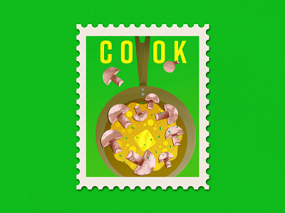 Quarantivities Stamps: Cook cooking illustration mushrooms stamp