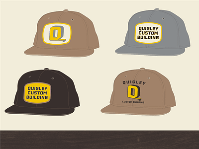 Quigley Custom Hats badge branding design hat illustration logo marketing merchandise vector