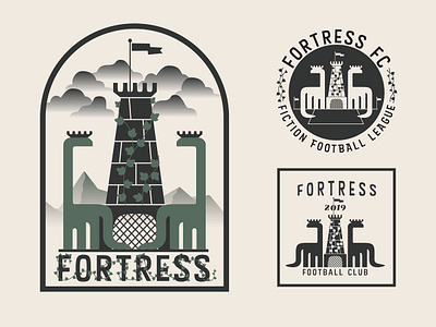 Fortress FC Fiction Football League badge branding castle crest dinosaur football illustration logo soccer sports