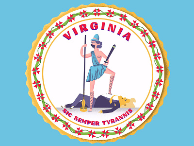 Flag of Virginia badge crest flag illustration motto state tyrant virginia
