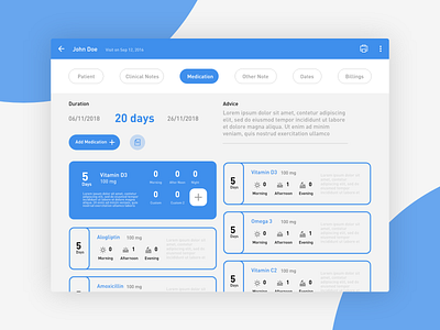 Medical Prescription blue interface design medical prescription screen tablet design ui ux user experience design user interface design