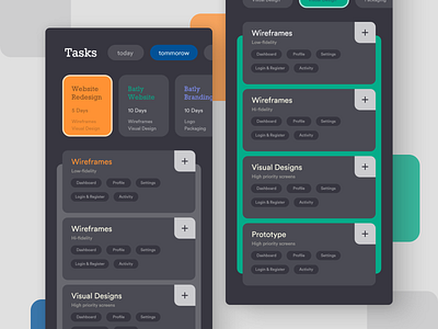 Project Manager | Dark UI | WIP adobe xd card design dark ui interface dribbble mobile app project manager project tracker screen task manager time tracking