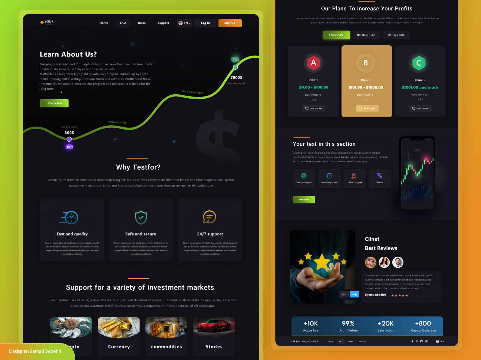 Crypto palangan ui / ux design bitcoin black and green crypto cryptocurrency currency package dark luxury design exchange forex good profit graphic design illustration samad sepehri signal site steak ui ux web