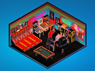 Arcade Room arcade cabinet isometric room videogames