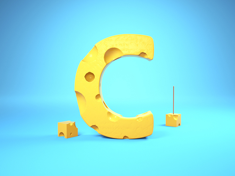 C = Cheese 36 days of type cheese c cinema4d illustration type typography