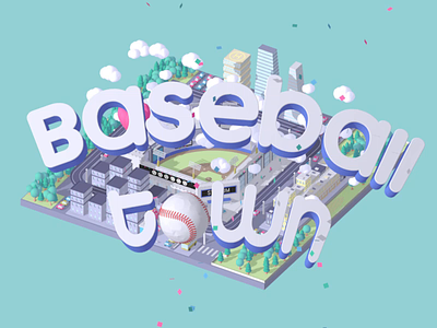 Baseball Town animation baseball cinema4d illustration isometric typography c4d