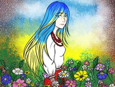 Ukraine 2d anime girl illustration ukraine us war