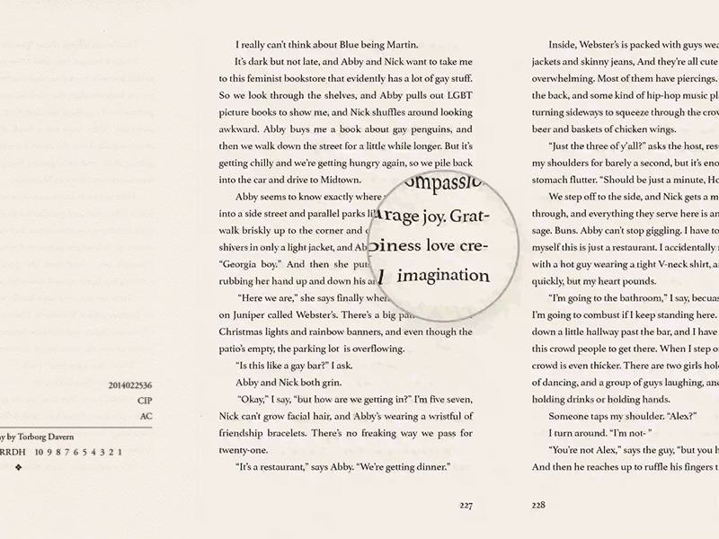 Love, Simon book glass magnifying novel positive typography