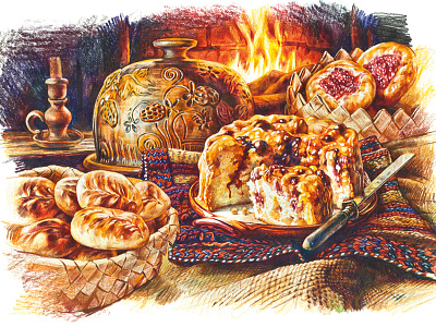 Russian dishes. Pies dishes illustrations pencils pies russian