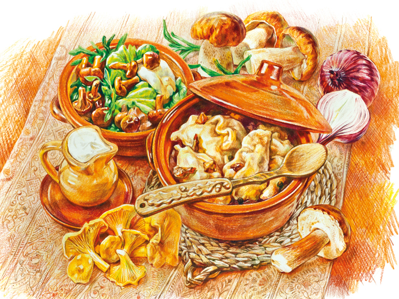 Russian dishes. Kundyum dishes illustrations kundyum pencils russian