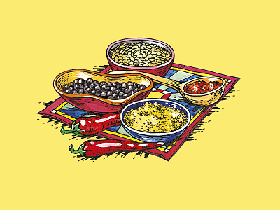 Illustrations for a series of seasonings