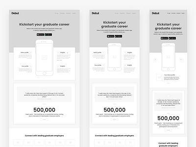 Debut Website - Wireframes low fi user experience ux web design wireframes