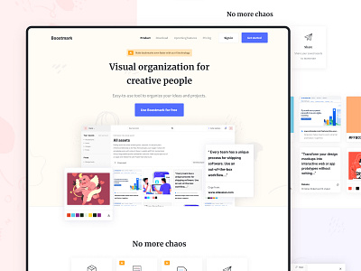 Boostmark Website Design app bookmark clean clear color content design landing landing page manage minimal planner saas soft ui ux visual web