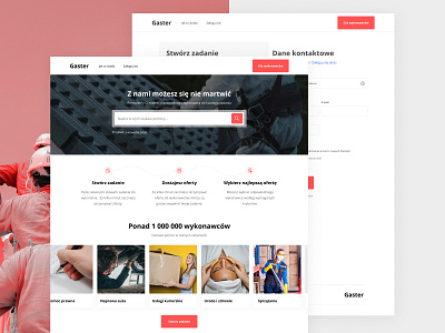 Gaster - connects service providers with users app branding build clean clear design form minimal red soft ui ux web