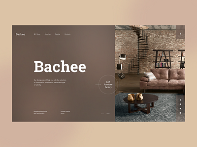 The concept of the first screen of the furniture site "Bachee"