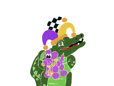 Mardi Gras Alligator with Bead/balloon dog alligator digital art graphic design illustration mardi gras procreate