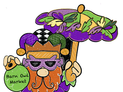 Mardi Gras Gnome barn owl market digital art gnome illustration mardi gras procreate