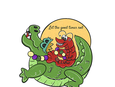 Let the good times roll Alligator and crawfish alli alligator barn owl market barn owl market digital art illustration mardi gras procreate