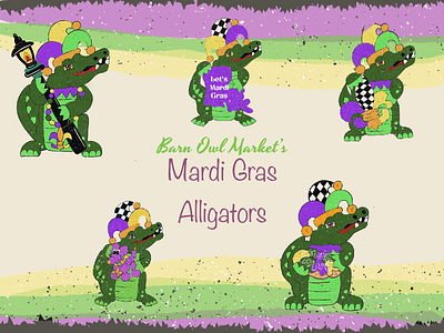 Barn Owl Market's Mardi Gras Alligators alligator barn owl market digital art illustration mardi gras procreate