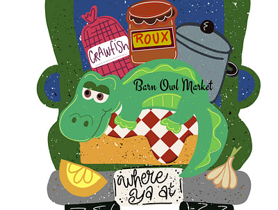 Alligator picnic truck alligator alligator art barn owl market crawfish design digital art gumbo illustration mardi gras procreate