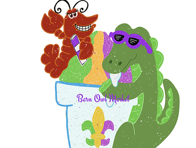 Snoball buddies alligator barn owl market barn owl market crawfish crawfish boil design digital art illustration mardi gras nola procreate snoball