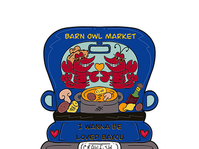 Crawfish Boil Truck in Blue barn owl market crawfish crawfish boil crawfish truck digital art illustration mardi gras procreate