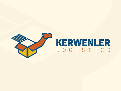 Kerwenler Logistics blue box brand brown camel logistics logo open yellow