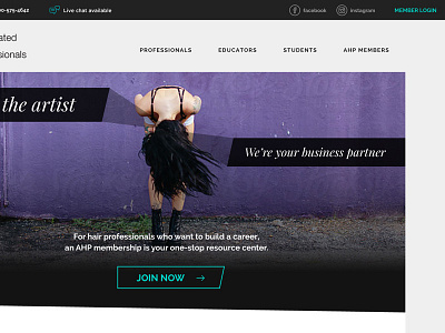 AHP homepage design association asymmetrical black clean hair home page modern purple web site design