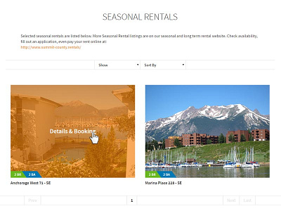 Season Rentals booking page website design layout booking colorado design layout lodging orange page rentals season website